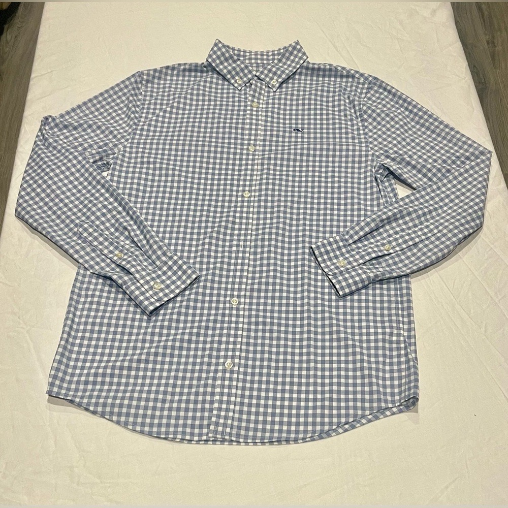 🐳Vineyard Vines Performance Long Sleeve Button Up Whale Shirt Kids Sz L(16) 🐳